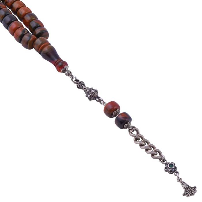 Crimped Amber Rosary Cut Model Silver Tasseled ELT 02