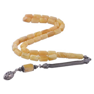 Damla Kehribar 7,5 mm Kapsül Kesim 20.1 gr Milky Tesbih 12 Gr Gümüş Püskül - nusnus