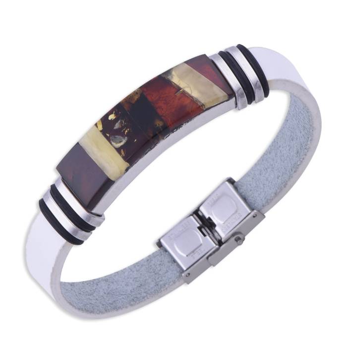 Drop Amber Leather Bracelet White