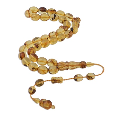 Drop Amber Globe Cut 29.6 gr 12x10 mm Fossil Rosary with System - Thumbnail