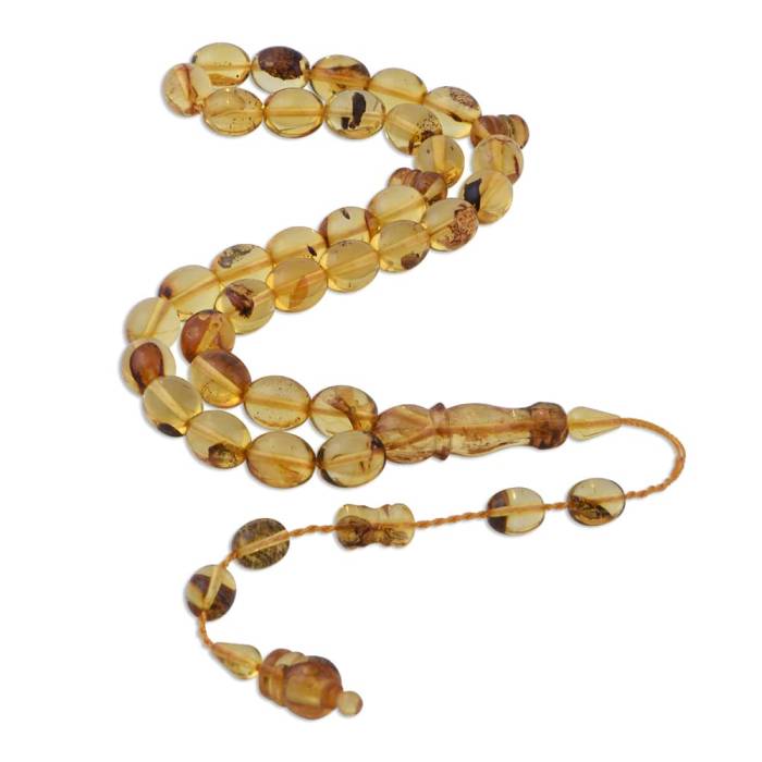 Drop Amber Globe Cut 29.6 gr 12x10 mm Fossil Rosary with System