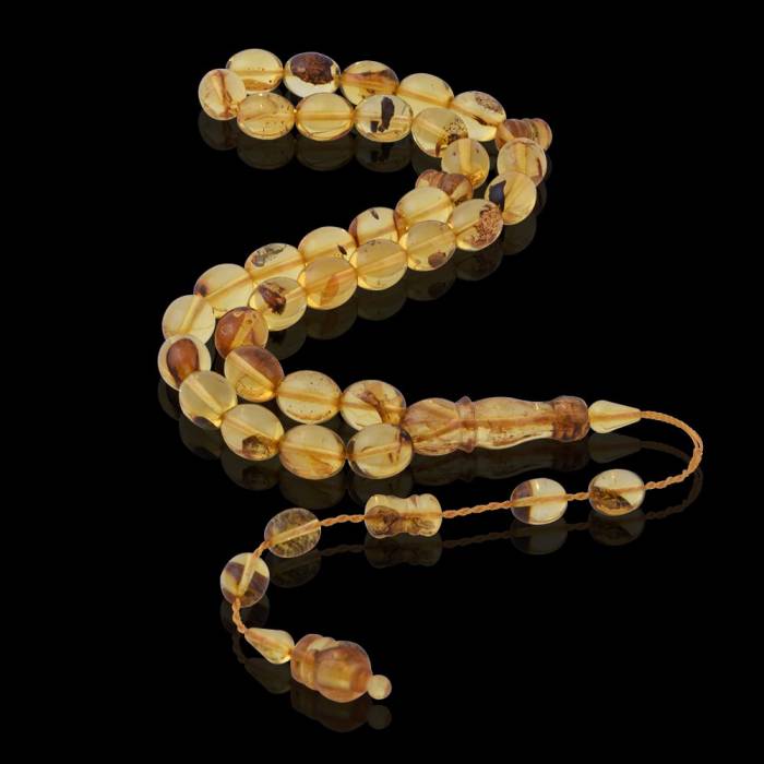 Drop Amber Globe Cut 29.6 gr 12x10 mm Fossil Rosary with System