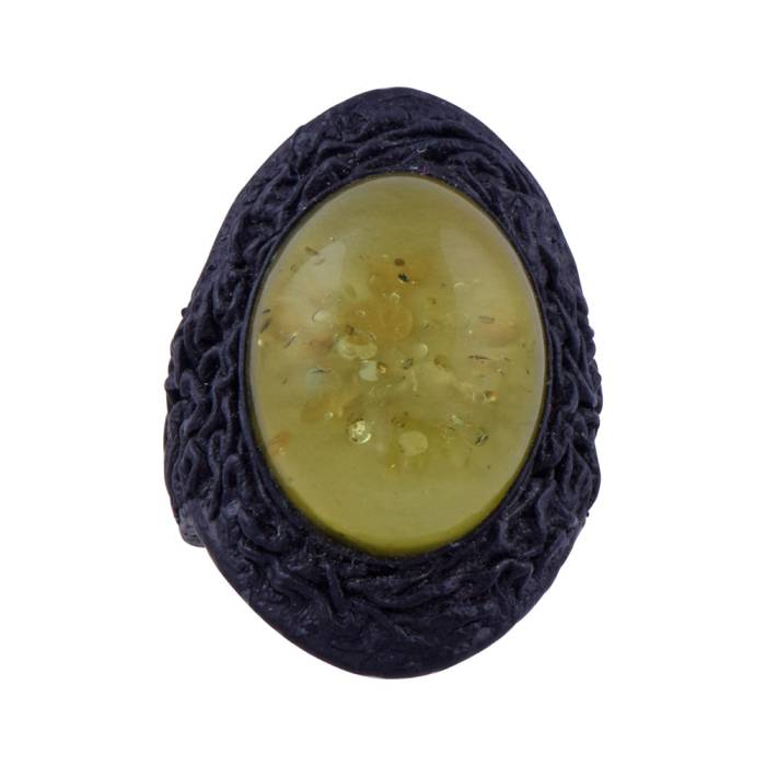 Drop Amber Ring 5 gr Green Stone Leather