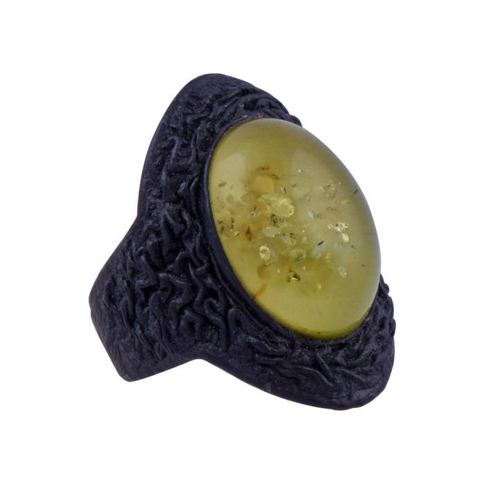 Drop Amber Ring 5 gr Green Stone Leather