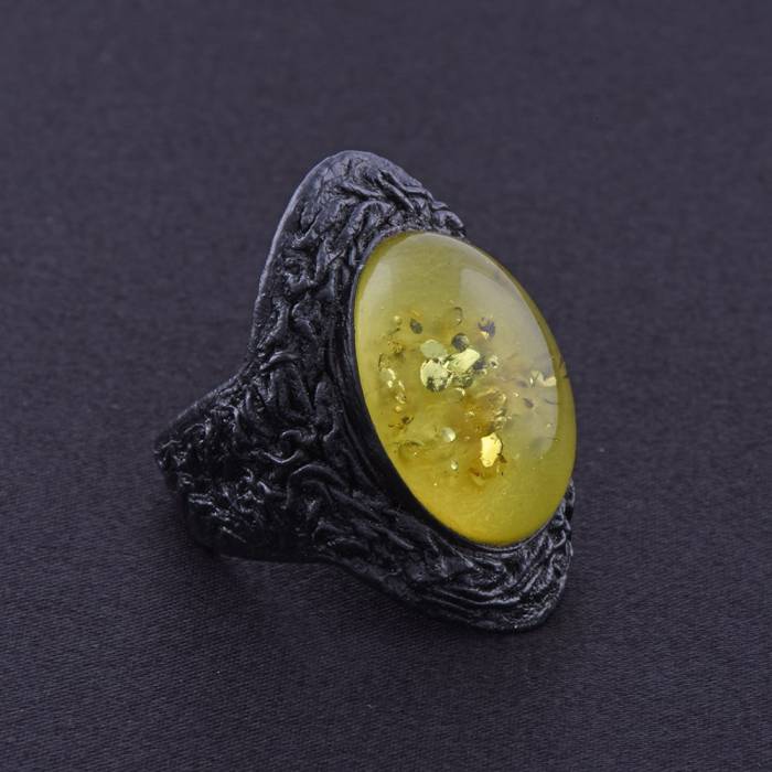 Drop Amber Ring 5 gr Green Stone Leather