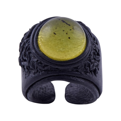 nusnus - Drop Amber Ring 5.7 gr Green Stone Leather
