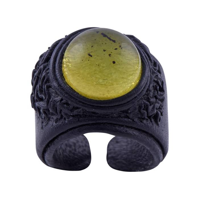 Drop Amber Ring 5.7 gr Green Stone Leather