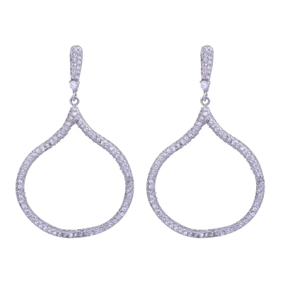 Round Sterling Silver Earrings with Round Sequin Stones - nusnus