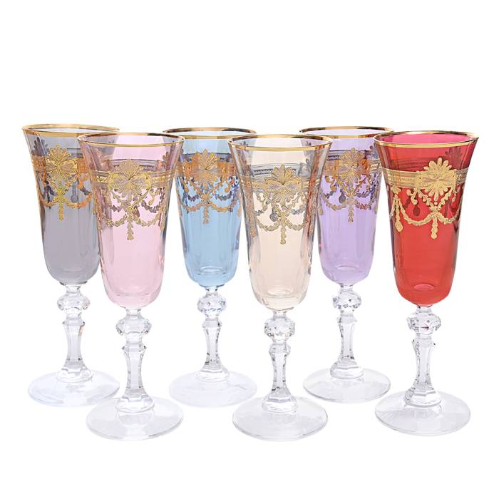 Decorium Flute Champagne Glass 6 Prc Elite Gold Asorti M01100 - 1