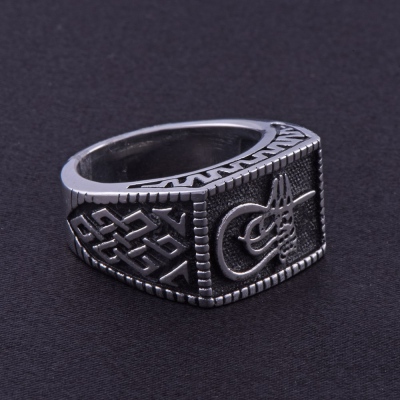 Men's Steel Ring CR 5001 Ottoman Monogram No:1 - Thumbnail