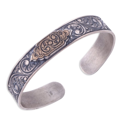 nusnus - Men's Silver Pencil Engraved Cuff Bracelet No 2