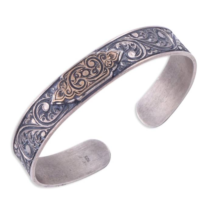 Men's Silver Pencil Engraved Cuff Bracelet No 2