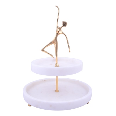 SETABIANCA - Evza Ballerina Figured White Marble Tiered Presentation Plate 26*26*35 Cm