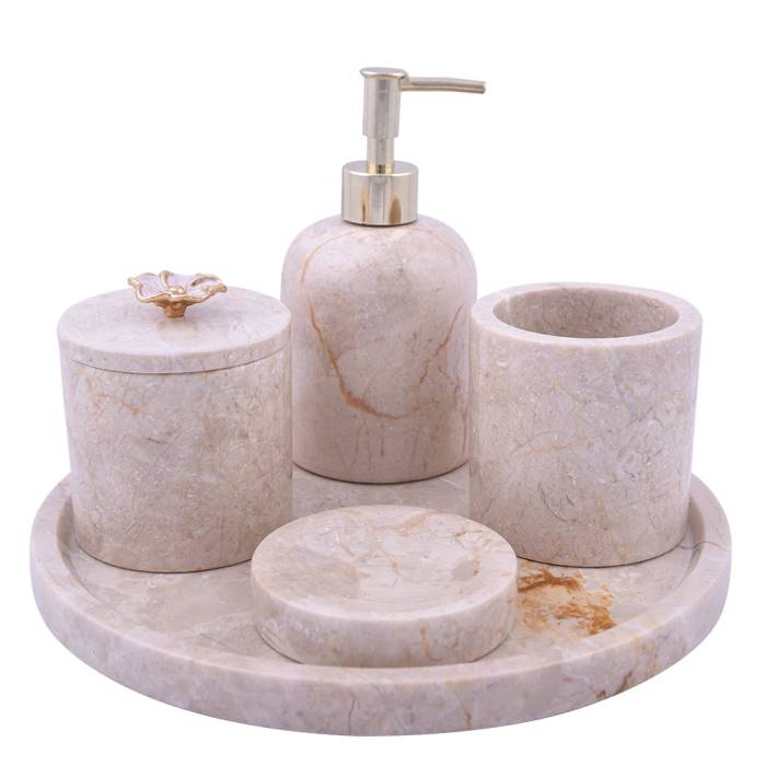 Evza Mermer Banyo Seti Çiçekli Bej - 1