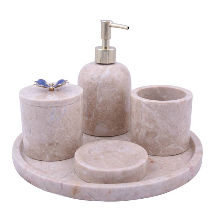 Evza Marble Bathroom Set Butterfly Beige - 1