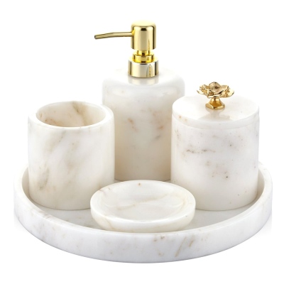 SETABIANCA - Evza Marble Bathroom Set Lotus White