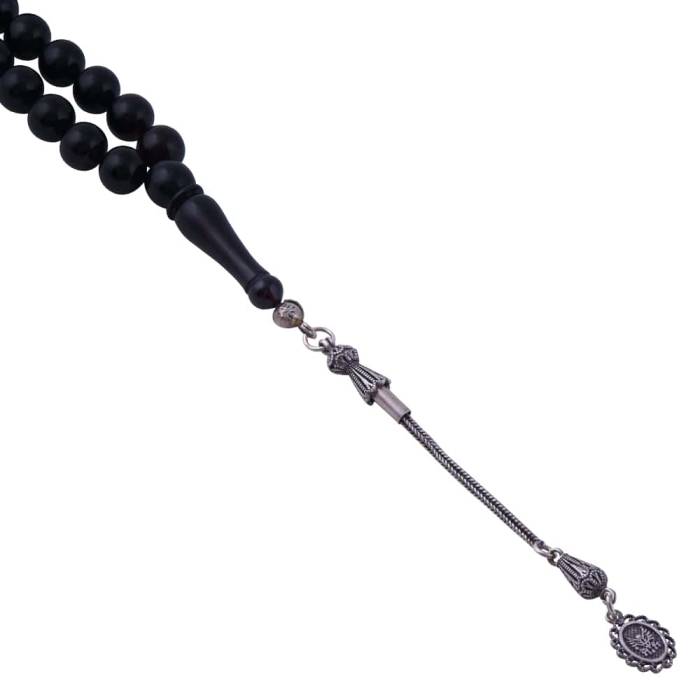 Faris Sphere Cut Squeezing Amber Rosary 925 Sterling Silver Tassels