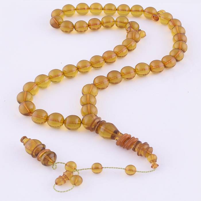 Globe Cut Clamped Amber Rosary System Tasseled TBU48