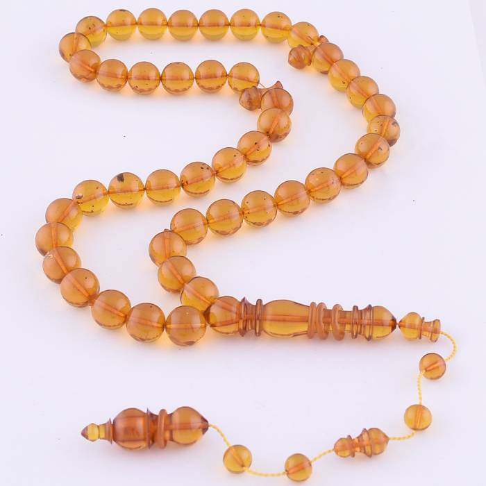 Globe Cut Clamped Amber Rosary System Tasseled TBU48