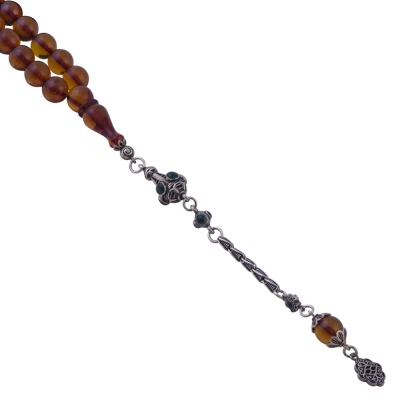Globe Cut Fire Amber Rosary 8.75 Gr 925 Sterling Silver Tasseled ST 07 - Thumbnail