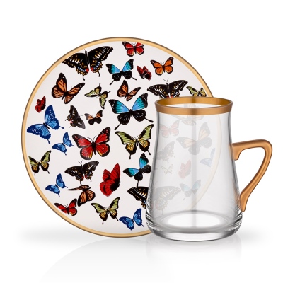 Glore - Glore Tarabya Kulplu Çay Bardağı 6'lı Butterfly
