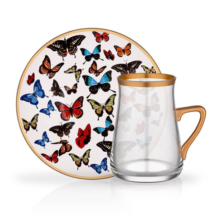 Glore Tarabya Kulplu Çay Bardağı 6'lı Butterfly