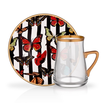 Glore Tarabya Kulplu Çay Bardağı 6'lı Kelebek - Glore