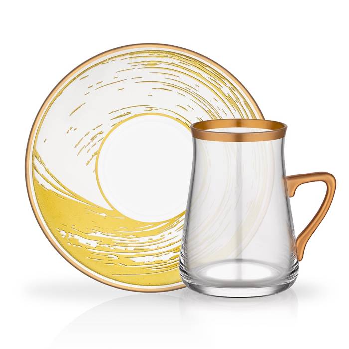 Glore Tarabya Kulplu Çay Bardağı 6'lı Nisha Beyaz