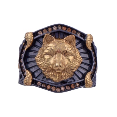 nusnus - Gold Lion Head Figured Men's Silver Ring 13.2 gr