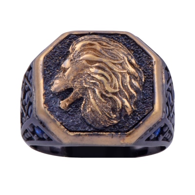nusnus - Gold Lion Head Men's Silver Ring 16.8 gr