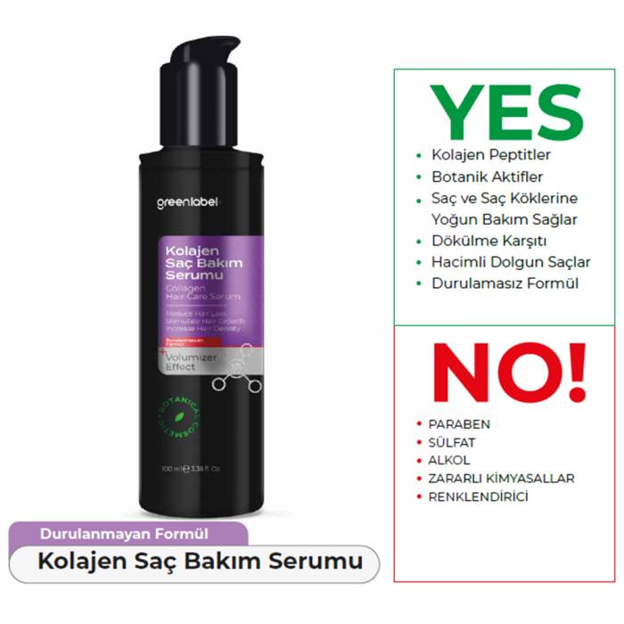 Greenlabel Kolajen Saç Serumu Hacim ve Onarım (Durulamasız) 100 ml