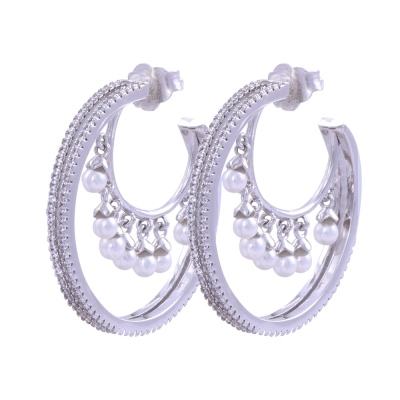 Silver Earrings with Ring Model Sequenced Pearls - nusnus