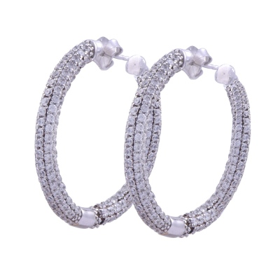 Ring Model Silver Earrings with In-Line Stone - nusnus