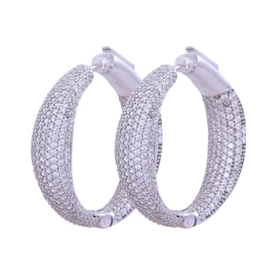 Halka Model Sıralı Taşlı Gümüş Küpe - nusnus