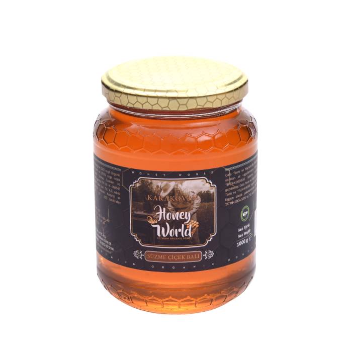 Honey World Organik Süzme Karakovan Balı 1000 Gr Cam Kavanoz