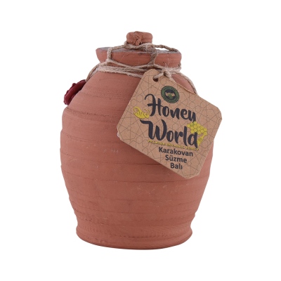 Honey World - Honey World Organik Süzme Karakovan Balı 1000 Gr Çömlek Kavanoz