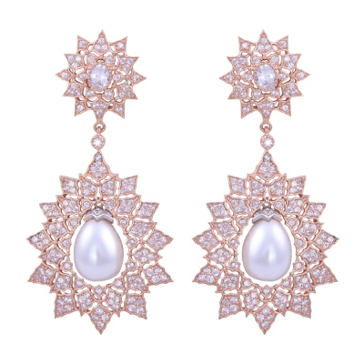 Rose Gold Star Silver Earrings with Pearls - nusnus