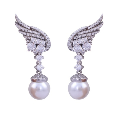 Angel Wing 925 Sterling Silver Earrings with Pearls - nusnus