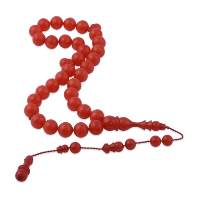 İstanbul Kesim Turuncu Sıkma Kehribar Tesbih TB77 - nusnus