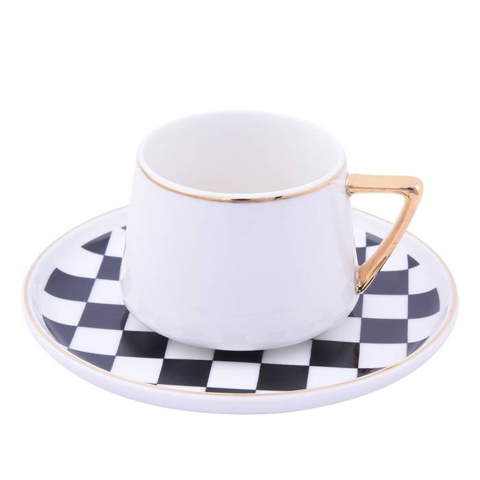 Kahve Fincan Takımı Dama Desen (6 Kişilik 12 Parça) - 2