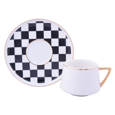OASİS - Coffee Cup Set Checker Pattern (6 Persons 12 Pieces)