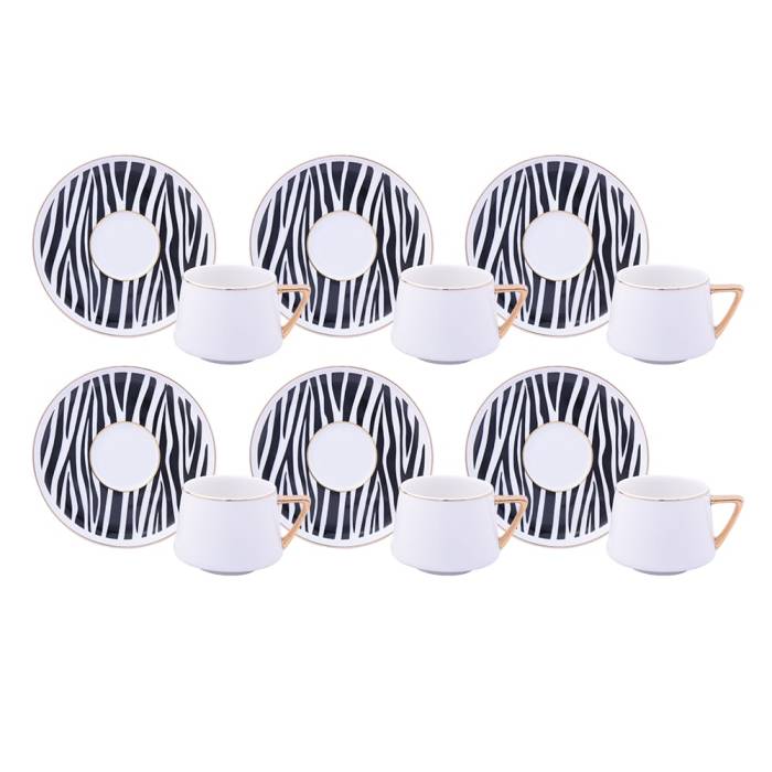 Kahve Fincan Takımı Zebra Desen (6 Kişilik 12 Parça)