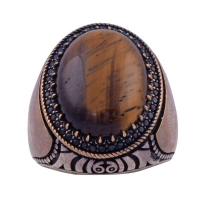 nusnus - 925 K sterling silver ring with tiger's eye stone