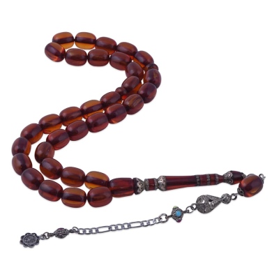 Kapsül Kesim Gümüş İşlemeli Osmanlı Model Sıkma Kehribar Tesbih - nusnus