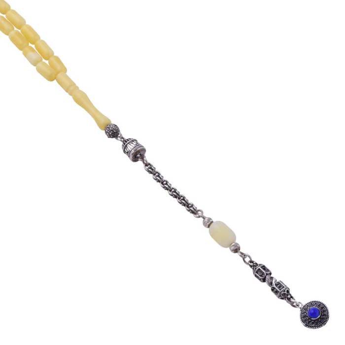 Capsule Cut Squeezing Amber Rosary with Silver Tassel 7.30 Gr Silver