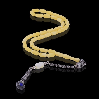 Capsule Cut Squeezing Amber Rosary with Silver Tassel 7.30 Gr Silver - Thumbnail
