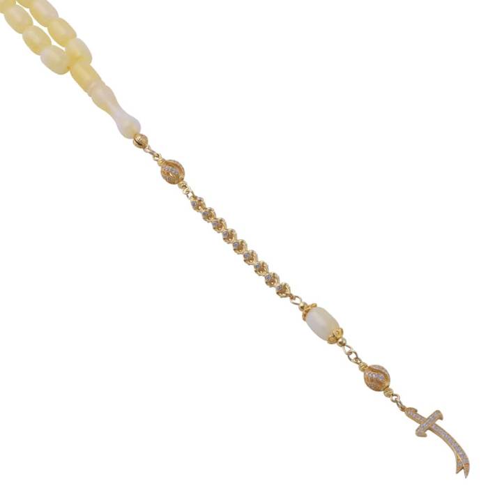 Capsule Cut Squeezing Amber Rosary with Silver Tassel 7.65 Gr Silver
