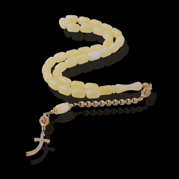 Capsule Cut Squeezing Amber Rosary with Silver Tassel 7.65 Gr Silver
