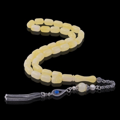 Capsule Cut Squeezing Amber Rosary with Silver Tassel 8.15 Gr Silver - Thumbnail