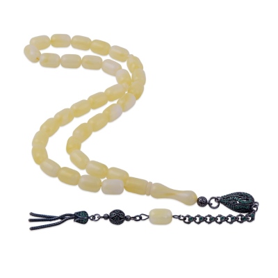 nusnus - Capsule Cut Squeezing Amber Rosary with Silver Tassel 8.30 Gr Silver